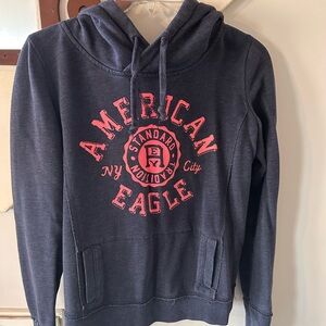 American Eagle Dark Blue Hoodie with Red Accents
